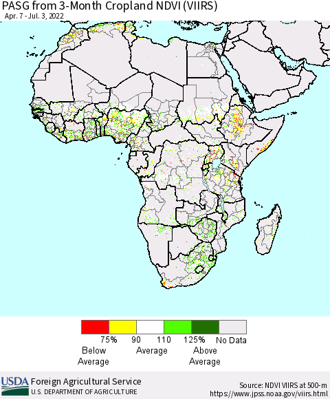 Africa PASG from 3-Month Cropland NDVI (VIIRS) Thematic Map For 7/1/2022 - 7/10/2022
