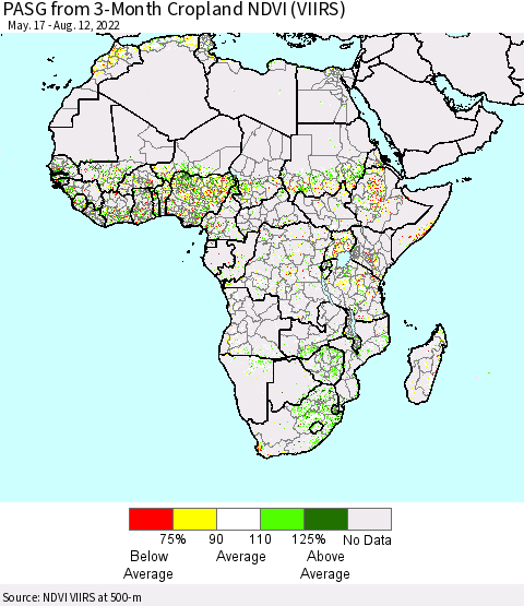 Africa PASG from 3-Month Cropland NDVI (VIIRS) Thematic Map For 8/5/2022 - 8/12/2022