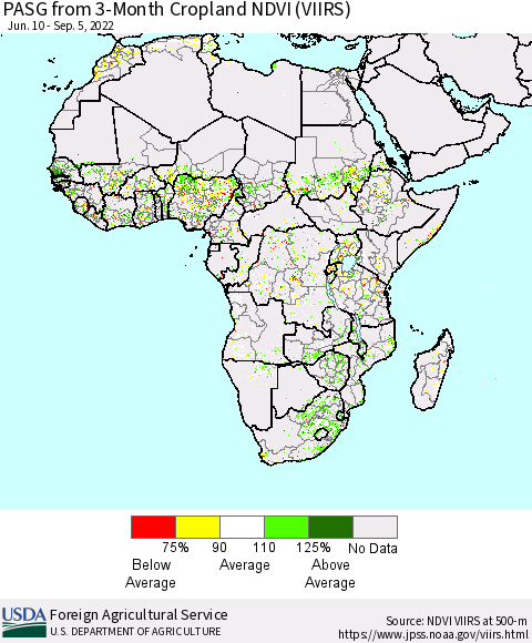 Africa PASG from 3-Month Cropland NDVI (VIIRS) Thematic Map For 9/1/2022 - 9/10/2022