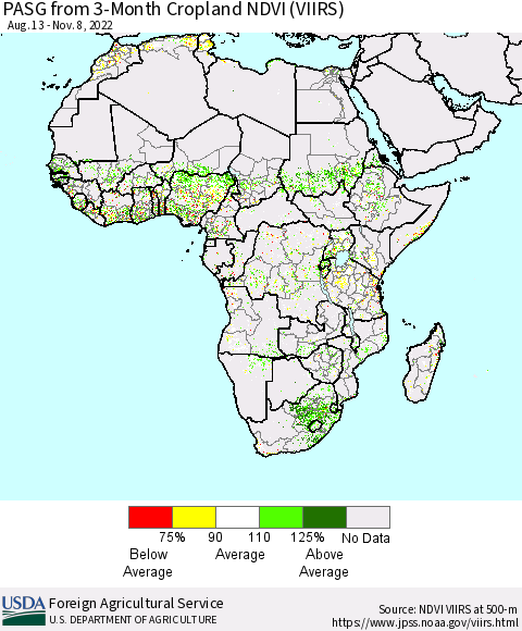 Africa PASG from 3-Month Cropland NDVI (VIIRS) Thematic Map For 11/1/2022 - 11/10/2022