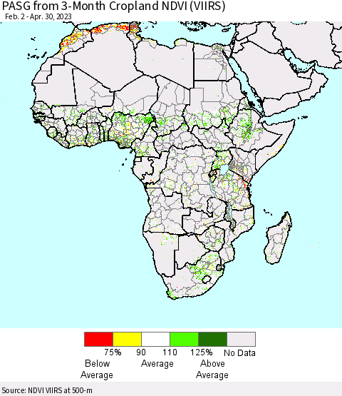 Africa PASG from 3-Month Cropland NDVI (VIIRS) Thematic Map For 4/21/2023 - 4/30/2023
