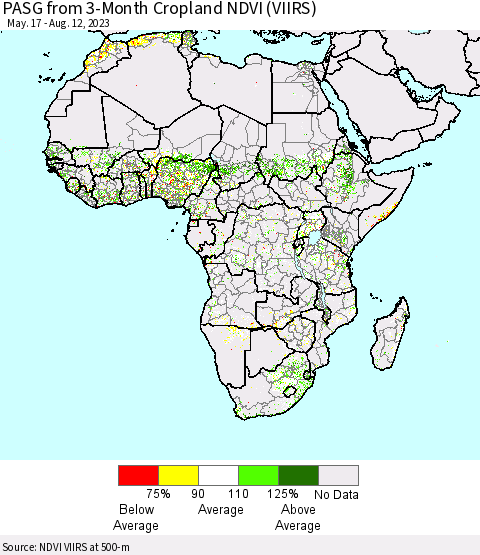 Africa PASG from 3-Month Cropland NDVI (VIIRS) Thematic Map For 8/5/2023 - 8/12/2023