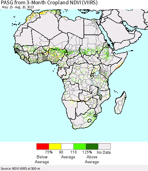 Africa PASG from 3-Month Cropland NDVI (VIIRS) Thematic Map For 8/11/2023 - 8/20/2023