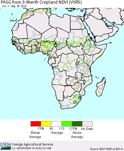 Africa PASG from 3-Month Cropland NDVI (VIIRS) Thematic Map For 8/21/2023 - 8/31/2023