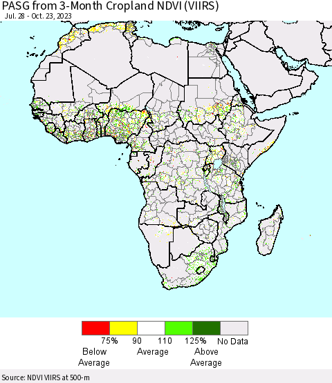 Africa PASG from 3-Month Cropland NDVI (VIIRS) Thematic Map For 10/16/2023 - 10/23/2023