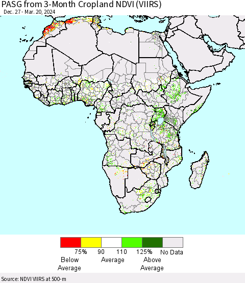 Africa PASG from 3-Month Cropland NDVI (VIIRS) Thematic Map For 3/13/2024 - 3/20/2024