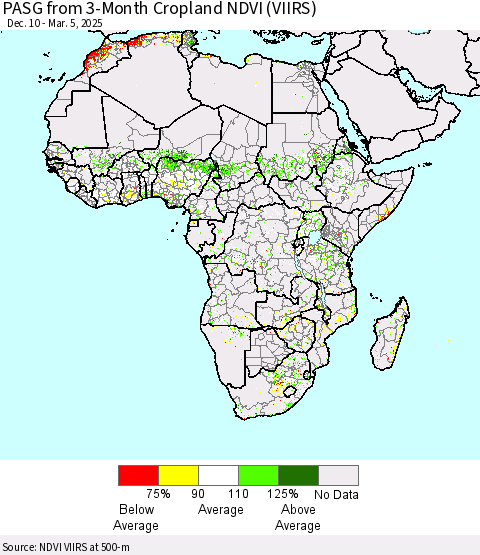 Africa PASG from 3-Month Cropland NDVI (VIIRS) Thematic Map For 2/26/2025 - 3/5/2025