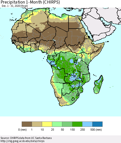 Africa Precipitation 1-Month (CHIRPS) Thematic Map For 12/1/2020 - 12/31/2020