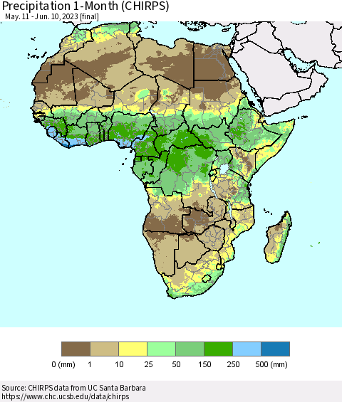 Africa Precipitation 1-Month (CHIRPS) Thematic Map For 5/11/2023 - 6/10/2023