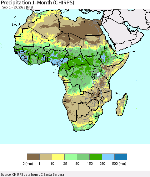 Africa Precipitation 1-Month (CHIRPS) Thematic Map For 9/1/2023 - 9/30/2023