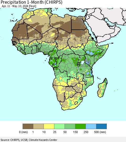 Africa Precipitation 1-Month (CHIRPS) Thematic Map For 4/11/2024 - 5/10/2024