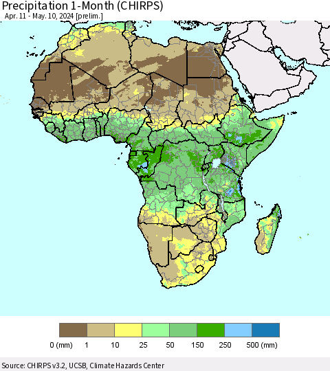 Africa Precipitation 1-Month (CHIRPS) Thematic Map For 4/11/2024 - 5/10/2024