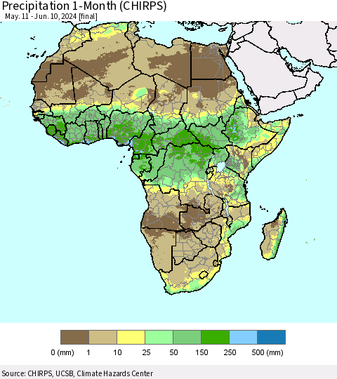 Africa Precipitation 1-Month (CHIRPS) Thematic Map For 5/11/2024 - 6/10/2024
