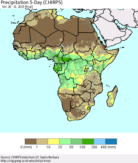 Africa Precipitation 5-Day (CHIRPS) Thematic Map For 10/26/2019 - 10/31/2019