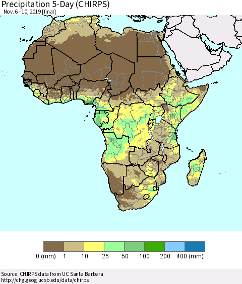 Africa Precipitation 5-Day (CHIRPS) Thematic Map For 11/6/2019 - 11/10/2019