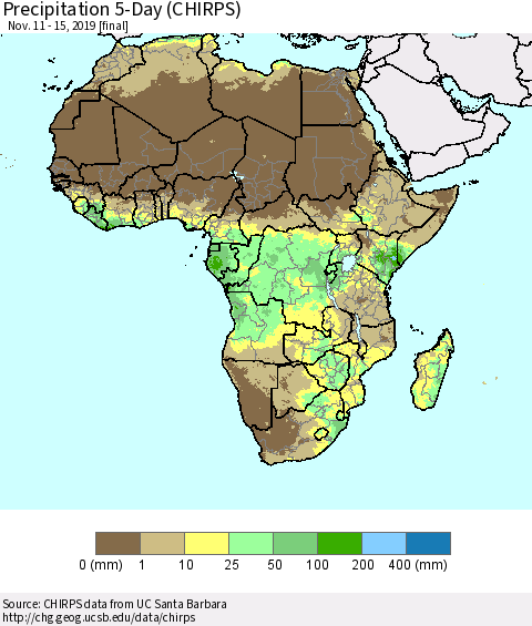 Africa Precipitation 5-Day (CHIRPS) Thematic Map For 11/11/2019 - 11/15/2019