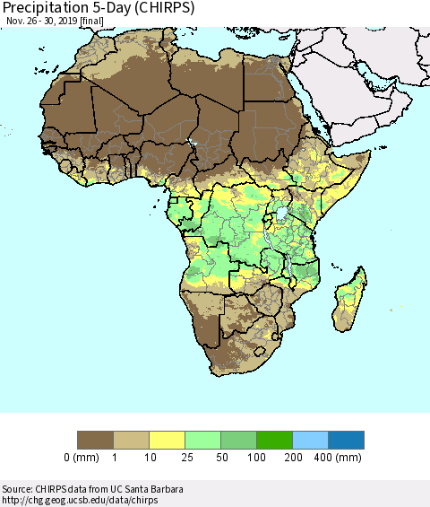 Africa Precipitation 5-Day (CHIRPS) Thematic Map For 11/26/2019 - 11/30/2019