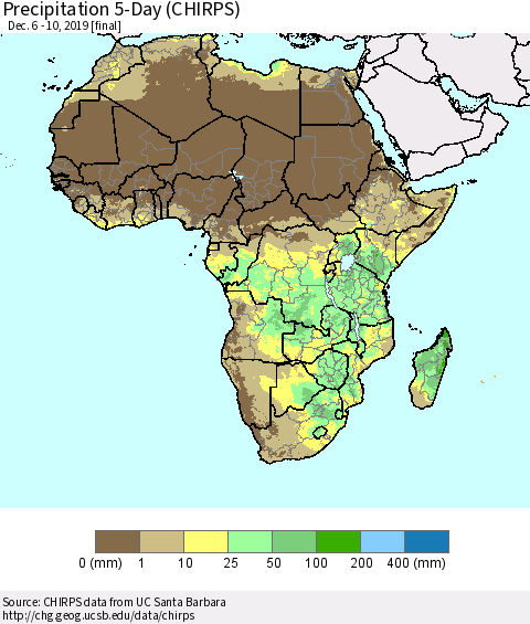 Africa Precipitation 5-Day (CHIRPS) Thematic Map For 12/6/2019 - 12/10/2019
