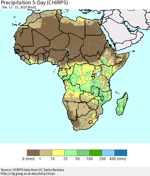 Africa Precipitation 5-Day (CHIRPS) Thematic Map For 12/11/2019 - 12/15/2019