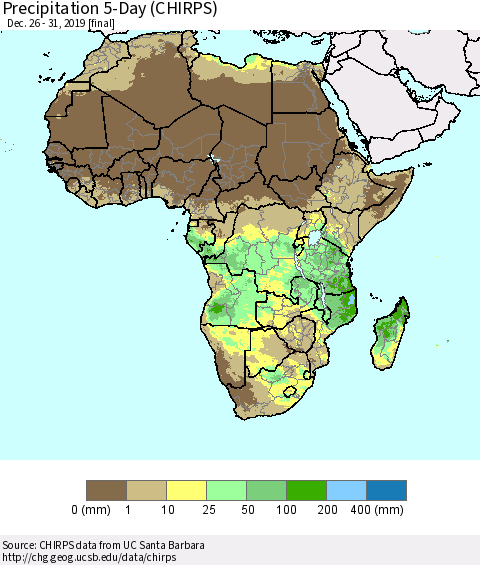 Africa Precipitation 5-Day (CHIRPS) Thematic Map For 12/26/2019 - 12/31/2019