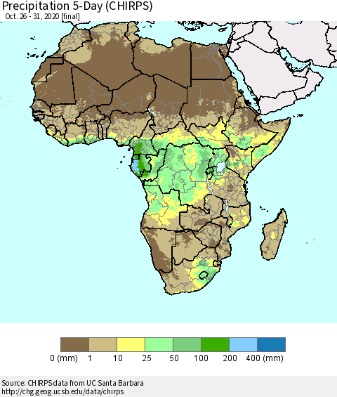 Africa Precipitation 5-Day (CHIRPS) Thematic Map For 10/26/2020 - 10/31/2020