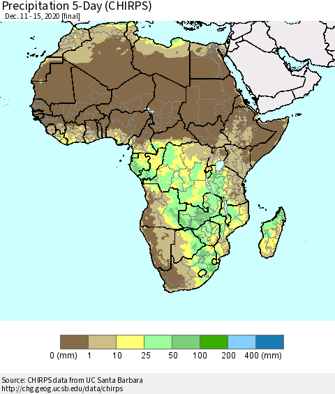 Africa Precipitation 5-Day (CHIRPS) Thematic Map For 12/11/2020 - 12/15/2020