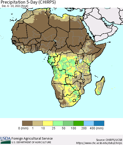 Africa Precipitation 5-Day (CHIRPS) Thematic Map For 12/6/2021 - 12/10/2021