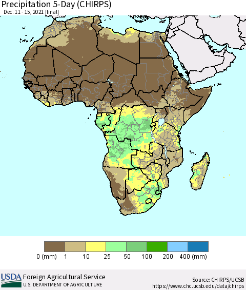 Africa Precipitation 5-Day (CHIRPS) Thematic Map For 12/11/2021 - 12/15/2021