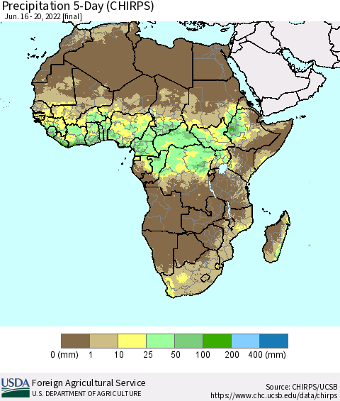 Africa Precipitation 5-Day (CHIRPS) Thematic Map For 6/16/2022 - 6/20/2022