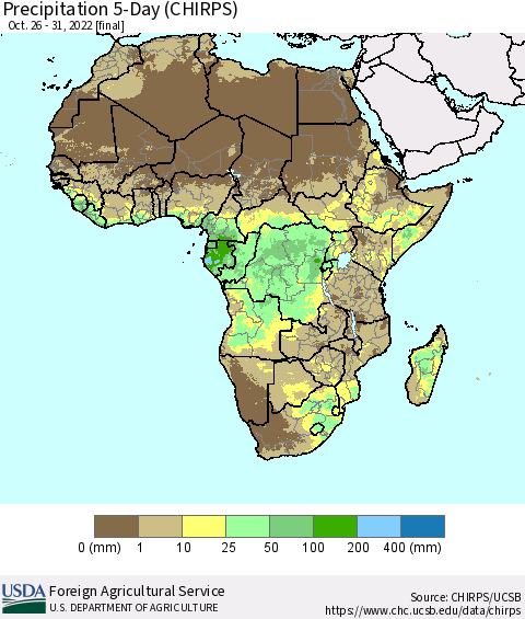 Africa Precipitation 5-Day (CHIRPS) Thematic Map For 10/26/2022 - 10/31/2022