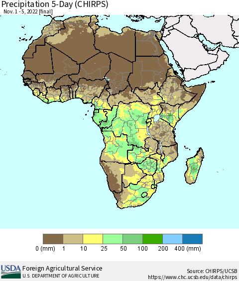 Africa Precipitation 5-Day (CHIRPS) Thematic Map For 11/1/2022 - 11/5/2022