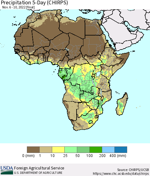 Africa Precipitation 5-Day (CHIRPS) Thematic Map For 11/6/2022 - 11/10/2022
