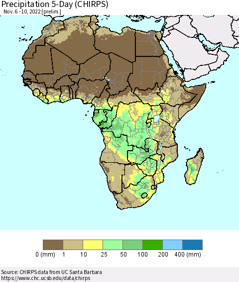 Africa Precipitation 5-Day (CHIRPS) Thematic Map For 11/6/2022 - 11/10/2022