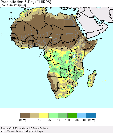 Africa Precipitation 5-Day (CHIRPS) Thematic Map For 12/6/2022 - 12/10/2022