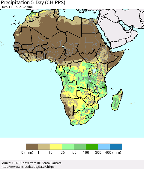 Africa Precipitation 5-Day (CHIRPS) Thematic Map For 12/11/2022 - 12/15/2022