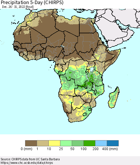 Africa Precipitation 5-Day (CHIRPS) Thematic Map For 12/26/2022 - 12/31/2022