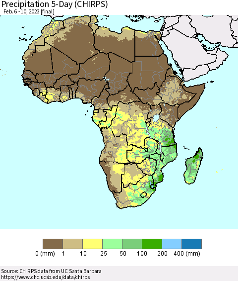 Africa Precipitation 5-Day (CHIRPS) Thematic Map For 2/6/2023 - 2/10/2023