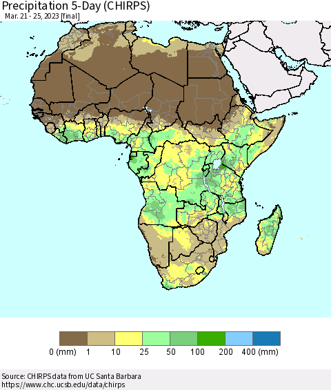 Africa Precipitation 5-Day (CHIRPS) Thematic Map For 3/21/2023 - 3/25/2023