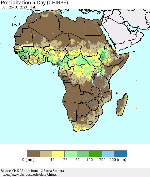 Africa Precipitation 5-Day (CHIRPS) Thematic Map For 6/26/2023 - 6/30/2023