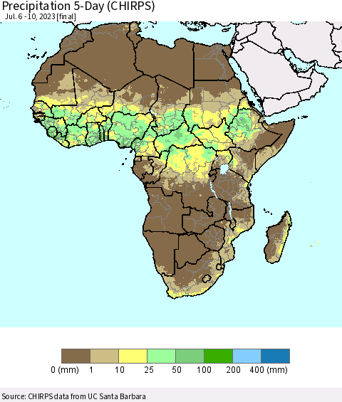 Africa Precipitation 5-Day (CHIRPS) Thematic Map For 7/6/2023 - 7/10/2023