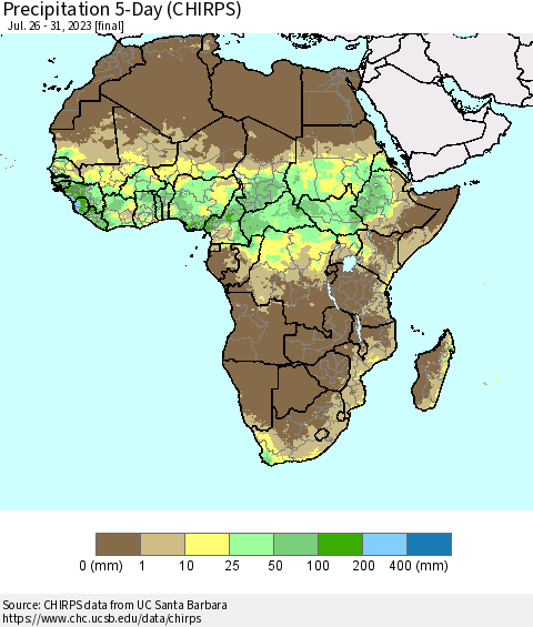 Africa Precipitation 5-Day (CHIRPS) Thematic Map For 7/26/2023 - 7/31/2023