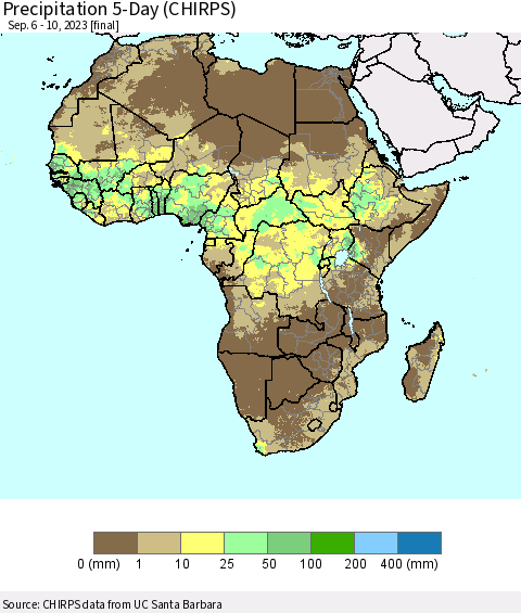 Africa Precipitation 5-Day (CHIRPS) Thematic Map For 9/6/2023 - 9/10/2023