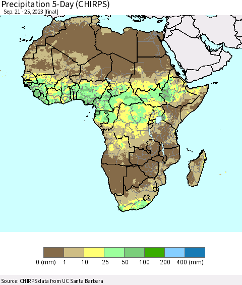 Africa Precipitation 5-Day (CHIRPS) Thematic Map For 9/21/2023 - 9/25/2023