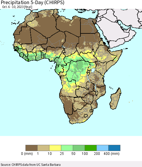 Africa Precipitation 5-Day (CHIRPS) Thematic Map For 10/6/2023 - 10/10/2023