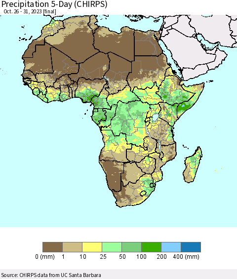 Africa Precipitation 5-Day (CHIRPS) Thematic Map For 10/26/2023 - 10/31/2023