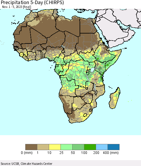 Africa Precipitation 5-Day (CHIRPS) Thematic Map For 11/1/2023 - 11/5/2023