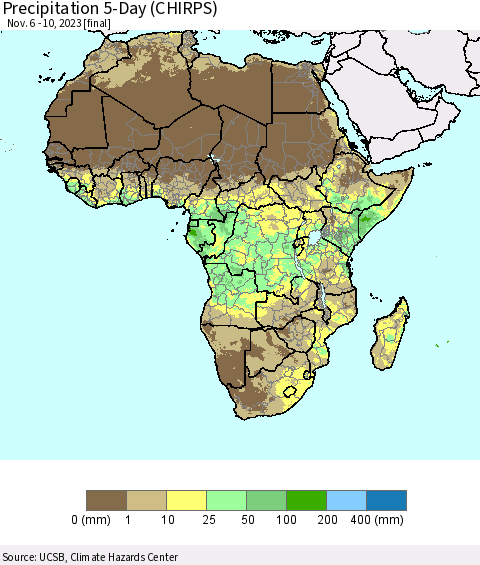 Africa Precipitation 5-Day (CHIRPS) Thematic Map For 11/6/2023 - 11/10/2023