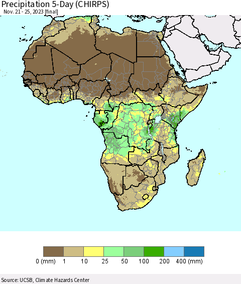 Africa Precipitation 5-Day (CHIRPS) Thematic Map For 11/21/2023 - 11/25/2023