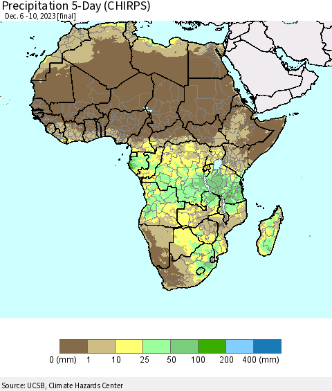 Africa Precipitation 5-Day (CHIRPS) Thematic Map For 12/6/2023 - 12/10/2023