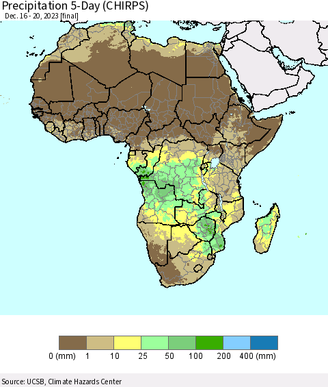 Africa Precipitation 5-Day (CHIRPS) Thematic Map For 12/16/2023 - 12/20/2023